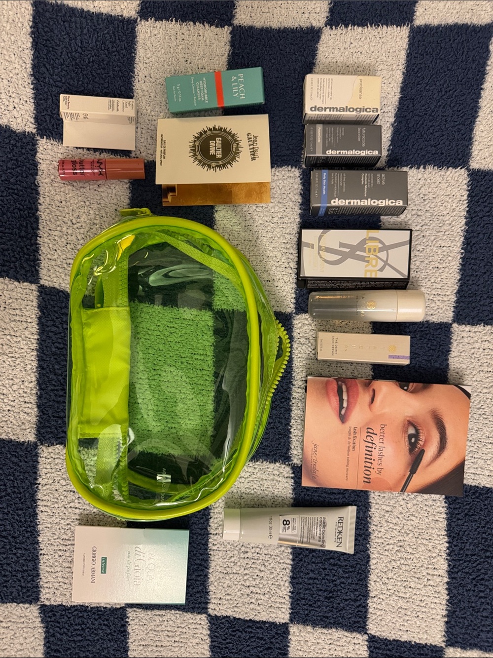 13 Piece Neon Lime Clear Cosmetic Travel Bag - Bright Green